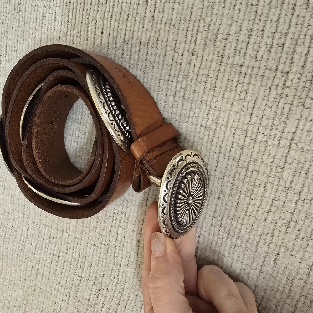 LRL LAUREN Ralph Lauren Concho Western Brown Leather Belt w Silver Buckle GUC